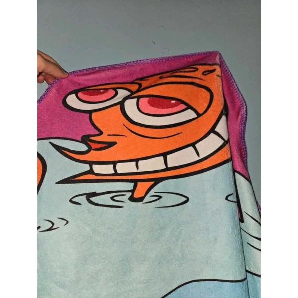 Ren and Stimpy Fleece towel Nick Box 90s Vintage Cartoon CultureFly NWT